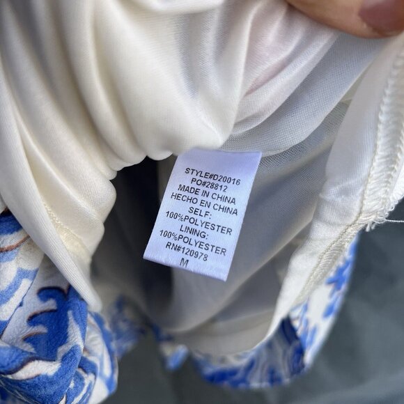 ENTRO Blue White Mini Dress Tiered Spring Easter Short Sleeve Sz M Vacation - Picture 5 of 6